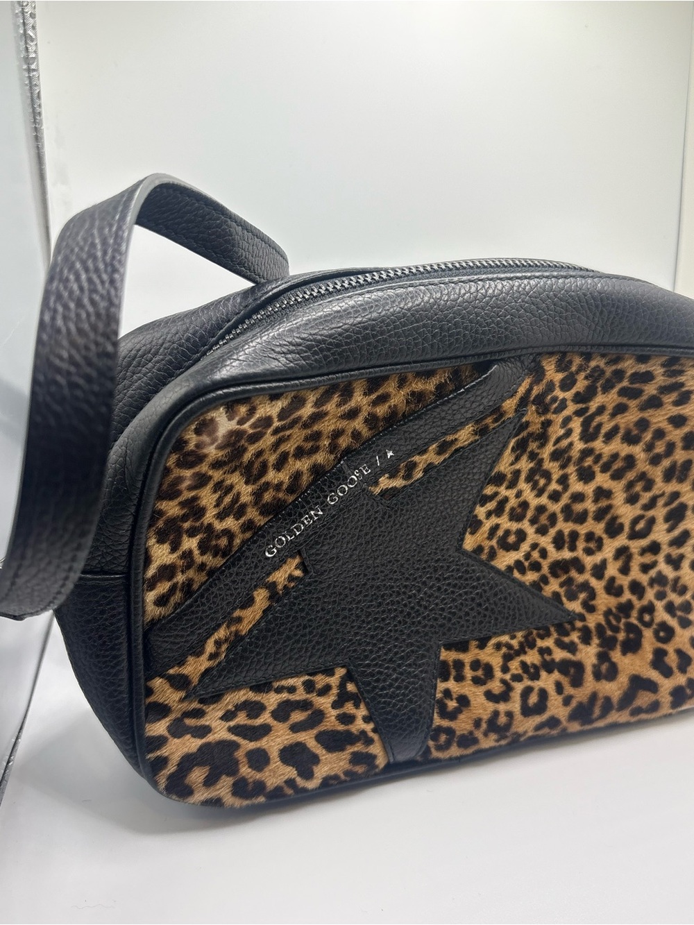 GOLDEN GOOSE Star Bag in Leopard-Print Pony Skin Black leather camera bag